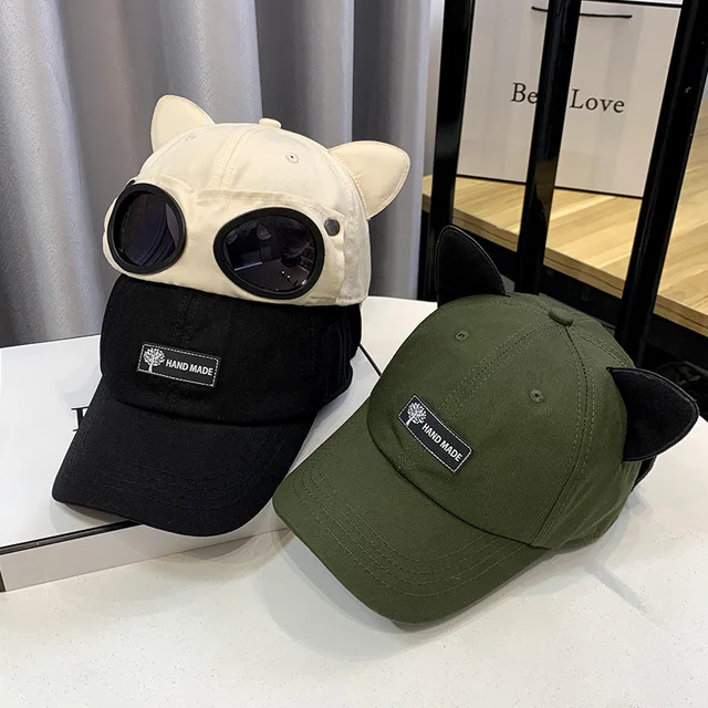 Gorra de béisbol orejas de gato para hombre y mujer, gorro de con gafas de sol que combina con estilo hip-hop - AliExpress