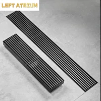 รางระบายน้ำยาวสีดำ สแตนเลส รางระบายน้ำแบบขยายสำหรับห้องอาบน้ำ กลางแจ้ง ระบายน้ำได้ปริมาณมาก 2