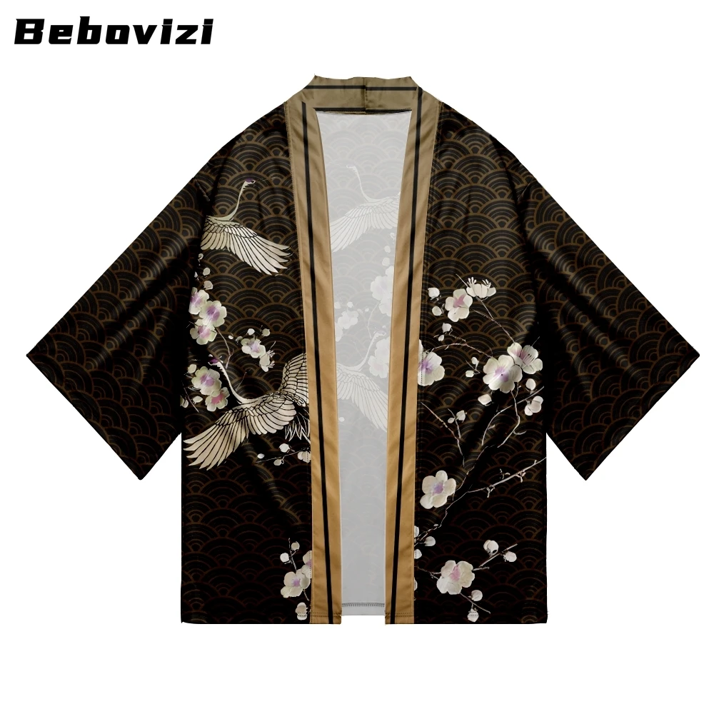 

Vintage Chinese Crane Print Cosplay Shirt Traditional Samurai Kimono Women Men Harajuku Haori Japanese Beach Yukata