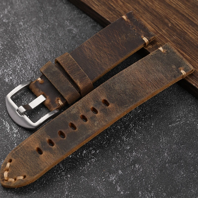 Handgefertigtes Armband aus Rindsleder der ersten Schicht, 20, 22, 23, 24, 26 mm, braunes, gepolstertes Lederarmband für PAM111 441, weiches Herrenarmband – Detail 7