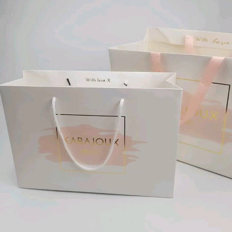 사용자 정의 인쇄 로고 종이 가방, 고급 도매 선물 쇼핑백, 중소 비즈니스용 핸들 포함