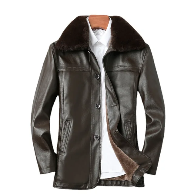 Chaqueta de piel sintética con Cuello de piel para hombre, abrigo informal de lana, cálido, de calidad, invierno, nuevo, 3X 1