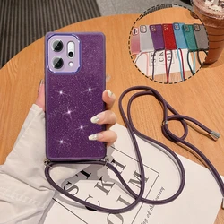 Luxury Crossbody Lanyard Glitter Silicone Case - Candy Color  Cover - OPPO Reno12 FS 5G (GS Purple)