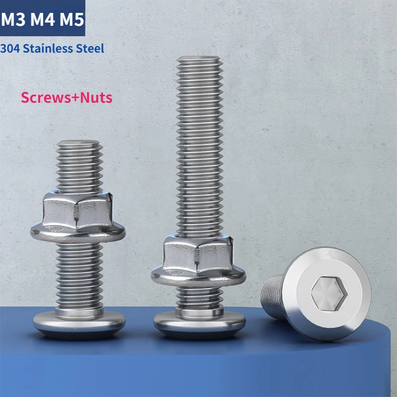 

M3 M4 M5 304 Stainless Steel Hypotenuse Flat Head Hexagon Socket Furniture Screws Allen Button Head Bolts Hexagon Flange Nuts