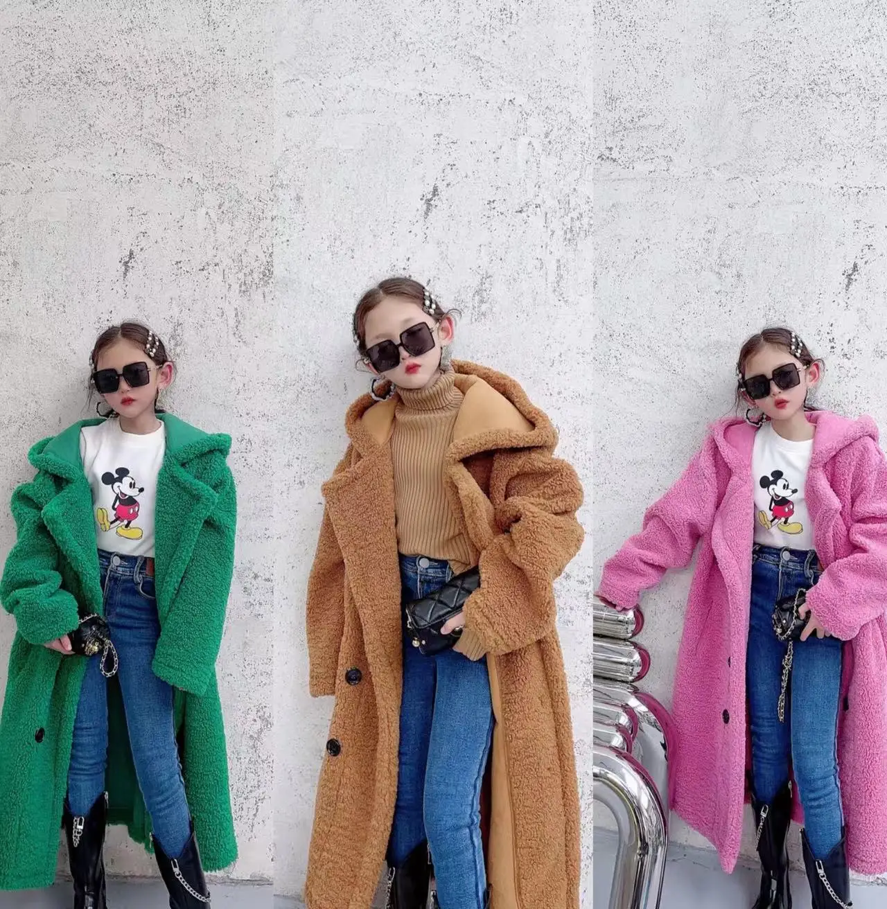 

Girls Long Fur Coat Teddy Bear Jacket For Kids Fluffy Lamb Wool Coats Thick Warm Fur Overcoat Hooded Jackets For Children