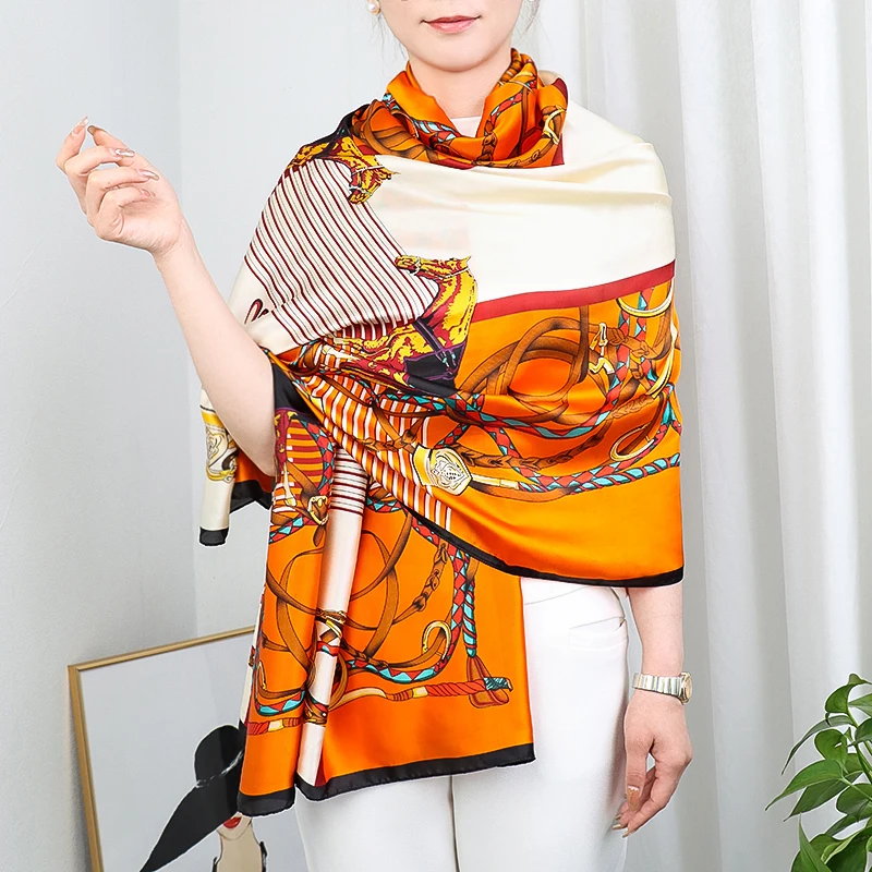Fashion Luxury women scarves soft Letters printed silk scarves Oversized  Silk Scarf Temperament Thin Section Sunscreen