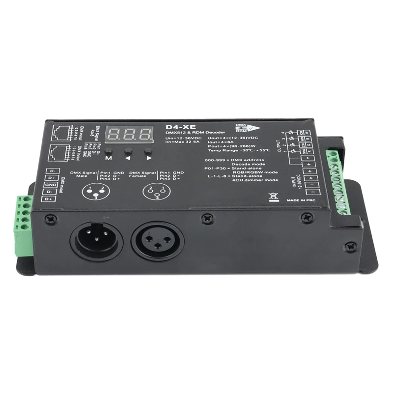 

D4-XE 4CH PWM Constant Voltage CV DMX512 RDM LED Decoder Controller With Digital Display XLR3 RJ45 DC12V 24V 36V
