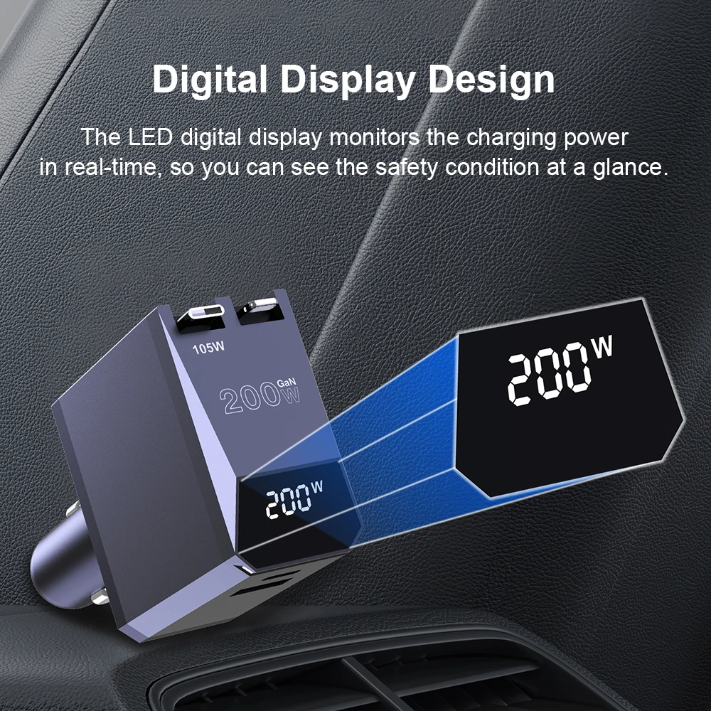 Ubigbuy Car Charger Retractable Fast Charging For iPhone Samsung