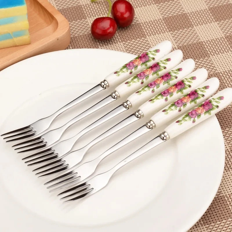 

6pcs/ Kitchen tool Fashion Stainless Steel fork /15mm Bone China fruit fork/cake dessert fork tableware