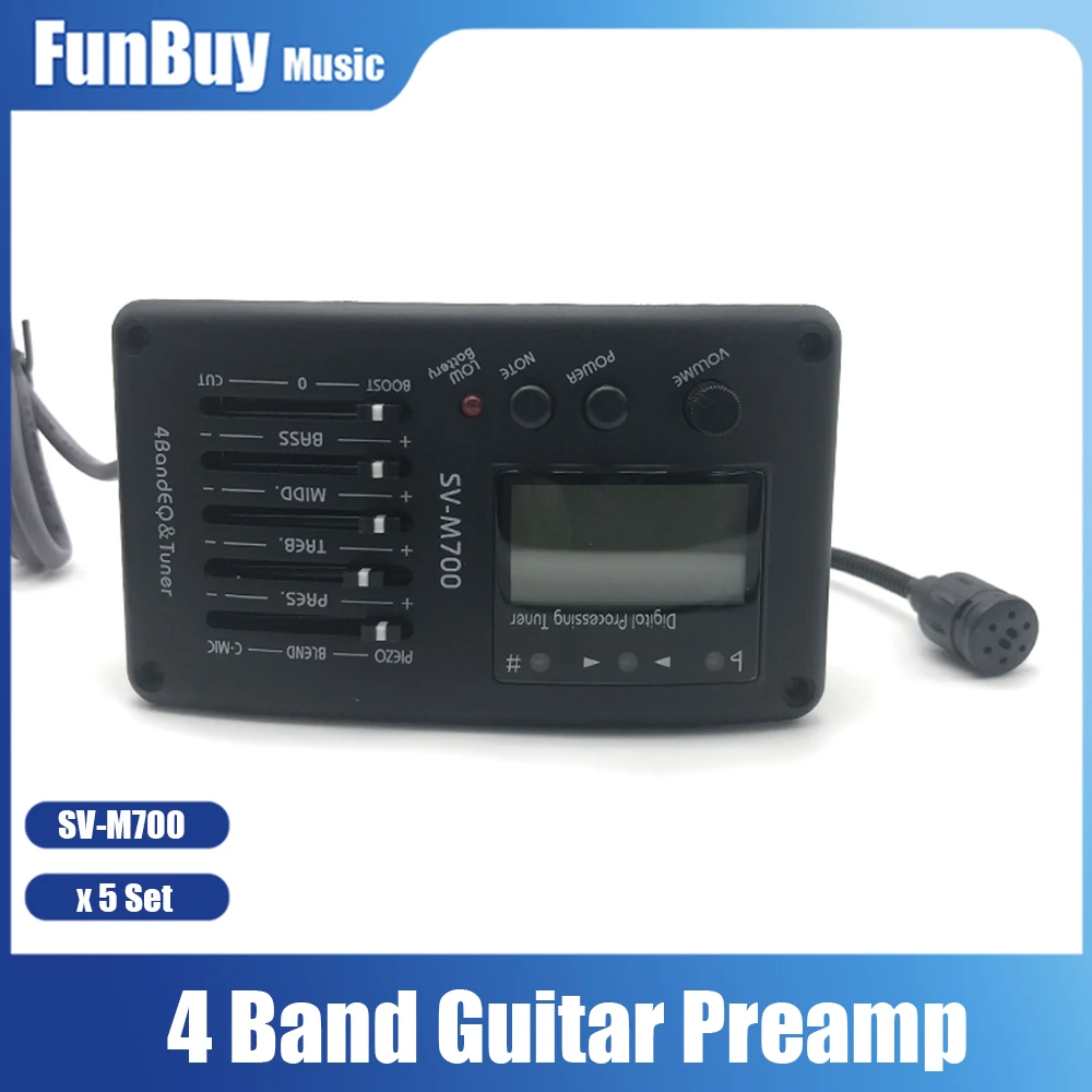 

5Set SV-M700 4 Band Acoustic Guitar EQ Equalizer with Tuner Micro Phone Guitar Piezo Pickup Guitarra Accessories