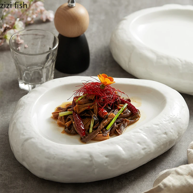 

Creative Irregular Shape Ceramic Pasta Steak Plate Cooking Dish Restaurant Solid Color Tableware Sushi Plate Snack Desserts Dish