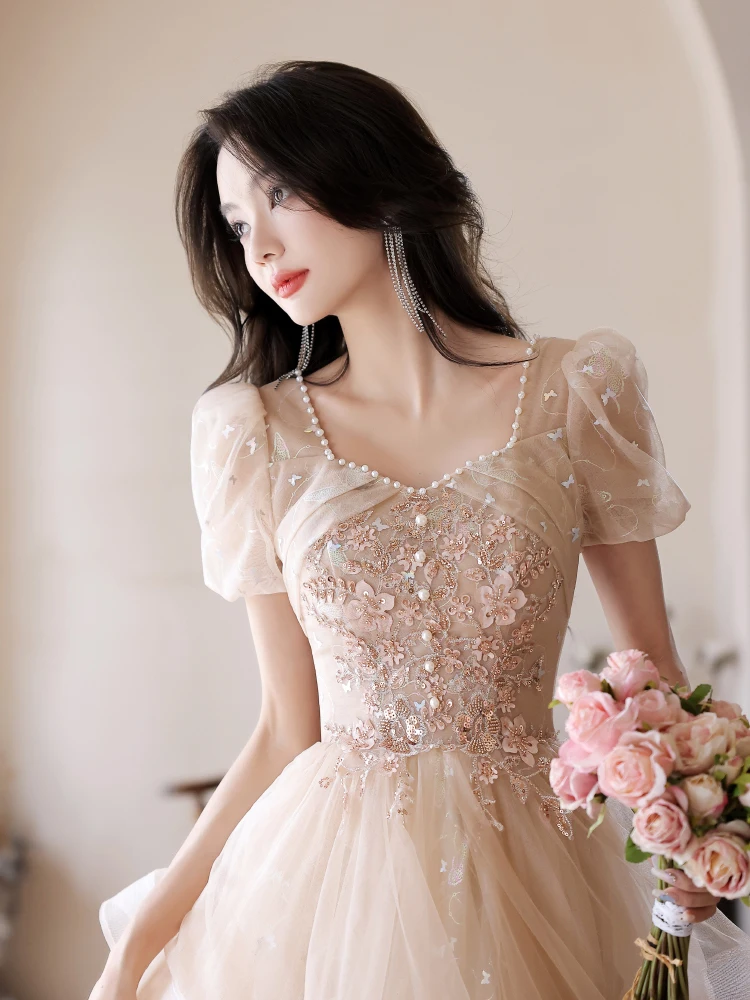 open lace back dress Relaxed Champagne V-neck Cocktail Dress main image 0