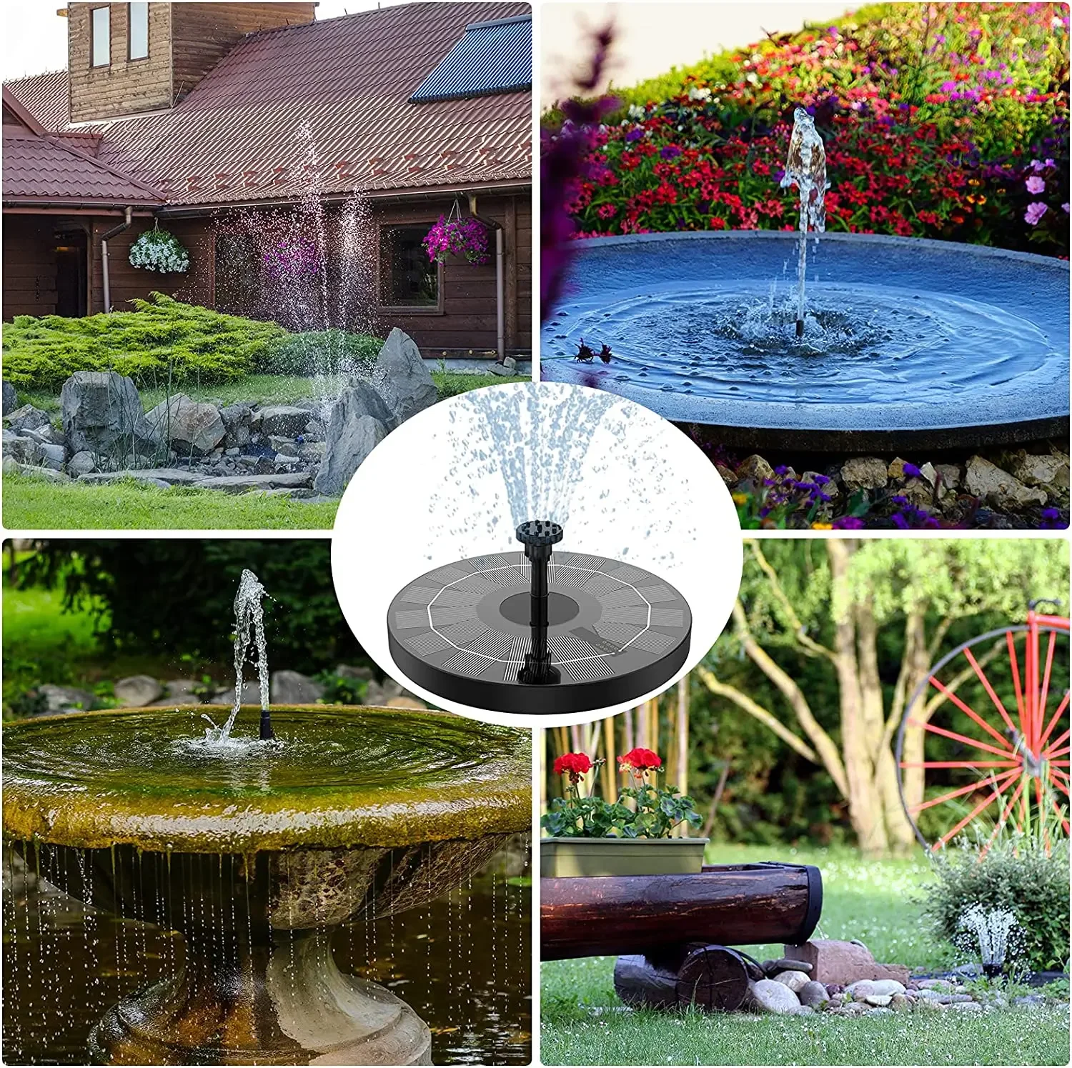 Solar Fountain Pump 2.5W Solar Bird Bath Fountain with 6 Nozzles Garden
