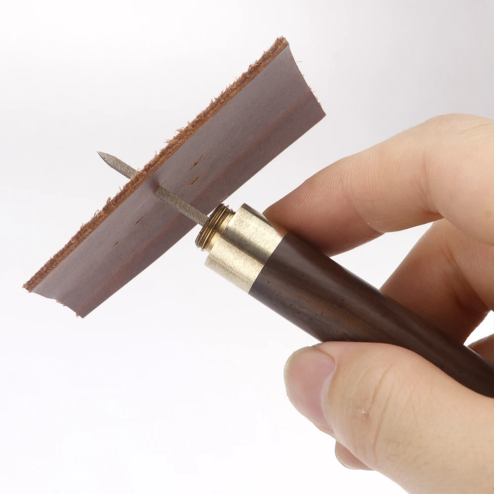 1Pcs 황동 다이아몬드 모양 나무 손잡이 가죽 바느질 송곳, 캔버스 Leathercraft 바느질 바늘 스크라이브, 레이아웃 작업 4 크기-3/4/5/6mm