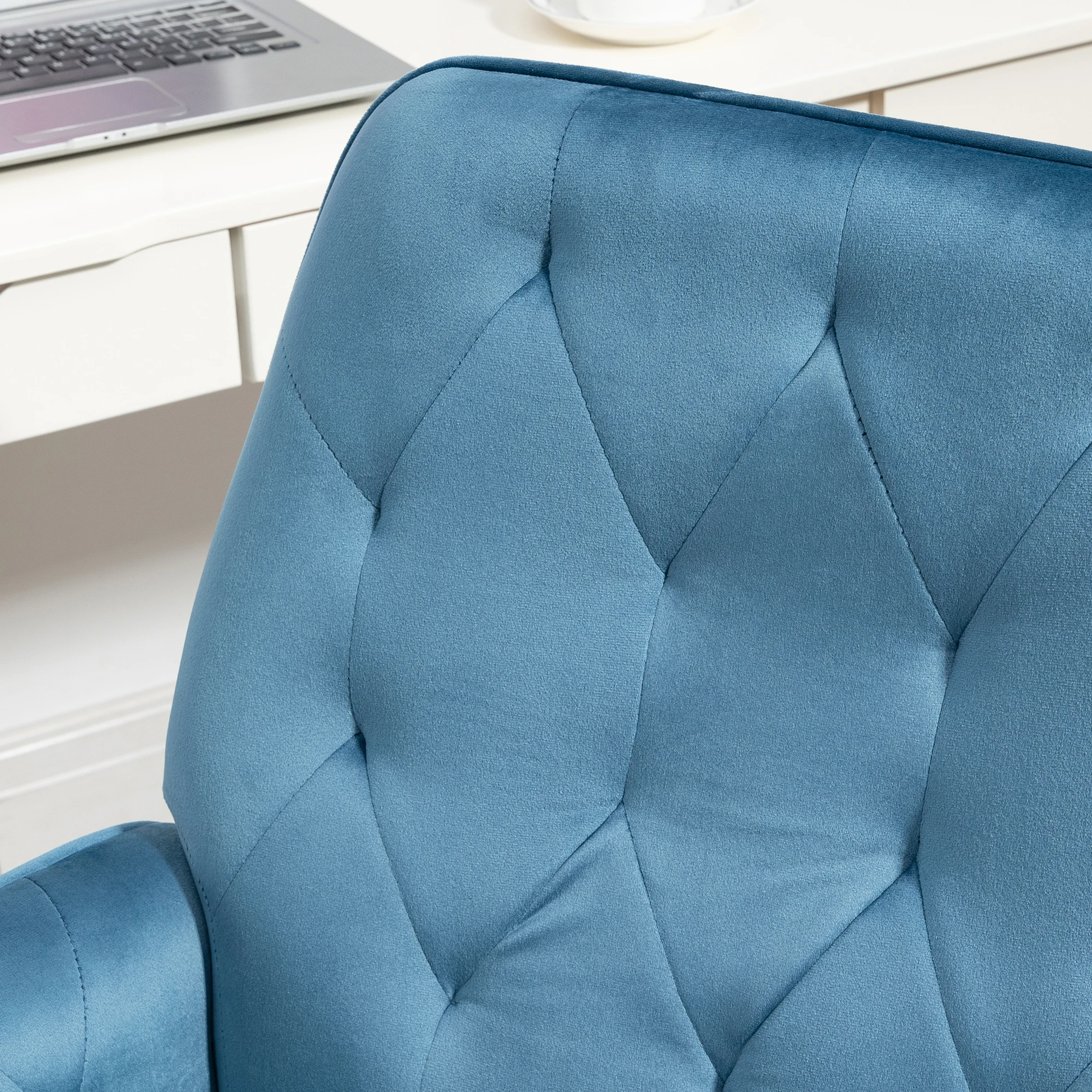 Vinsetto Velvet Home Office Chair, Tufted Height Adjustable Computer Desk Chair with Swivel Wheels and Padded Armrests 4