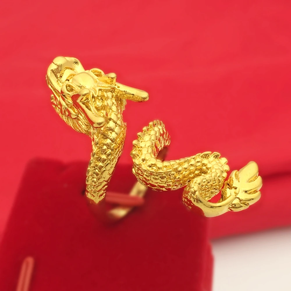 

Vivid Dragon Shaped Men Ring Solid 18k Yellow Gold Filled Hip Hop Men's Jewelry Finger Band Size Adjust