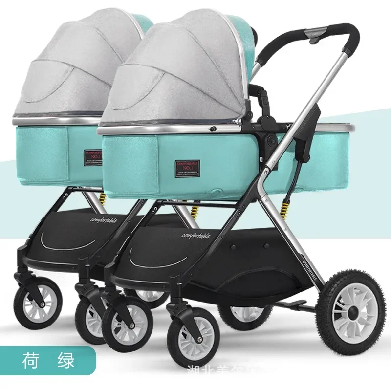 

Twins Baby Stroller Can Sit and Lie Baby Carriage High Landscape Lightweight Collapsible Double Seat Carts 0-4 Years Old