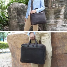 

15.6 Inch Leather Computer Bag Business Official Document Crazy Horse Leather Bag Shoulder Messenger Hand Top Layer Cowhide Bag