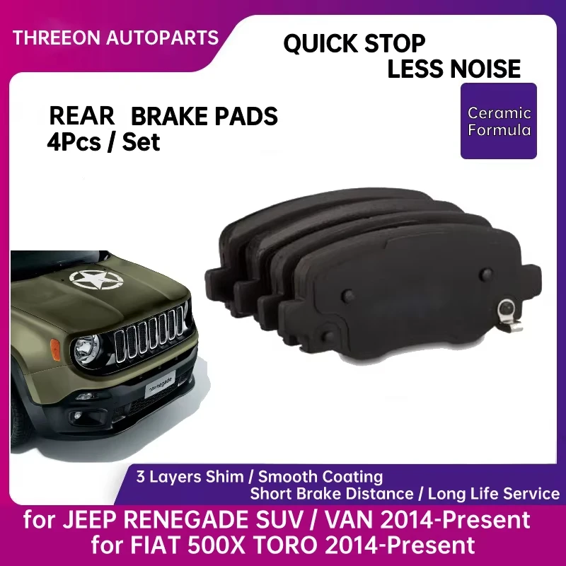 Rear Ceramic Brake Pad for JEEP COMPASS RENEGADE SUV / VAN 2014-Present JEEP COMMANDER-FIAT 500X TORO 2014-Pre THREEON