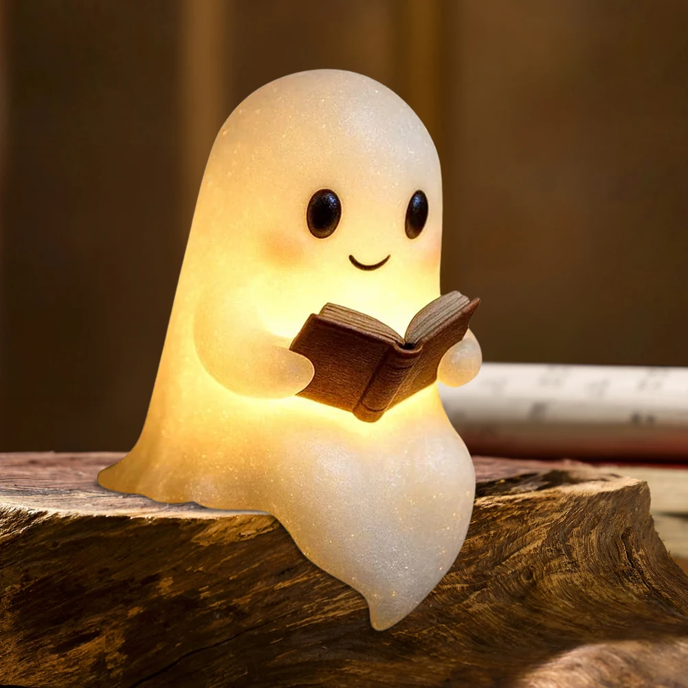 Ghost Reading Book Lamp Ghost Reading Night Light Halloween Decor for Bedroom Study Room Readers