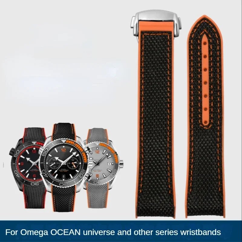 

Ремешок силиконовый нейлоновый для наручных часов, водонепроницаемый резиновый браслет для часов Omega Seahorse, четверть 300, Orange Ocean Universe, 600, защита от пота, 22 мм