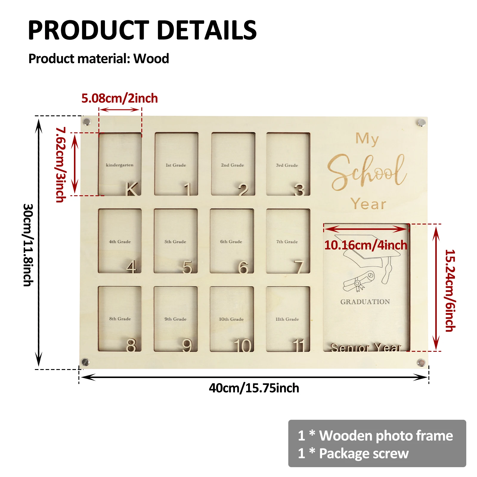 School Photo Mat 12 School Years Picture Mat Includes 12 Small Picture Frame and 1 Large Frame Wooden Days