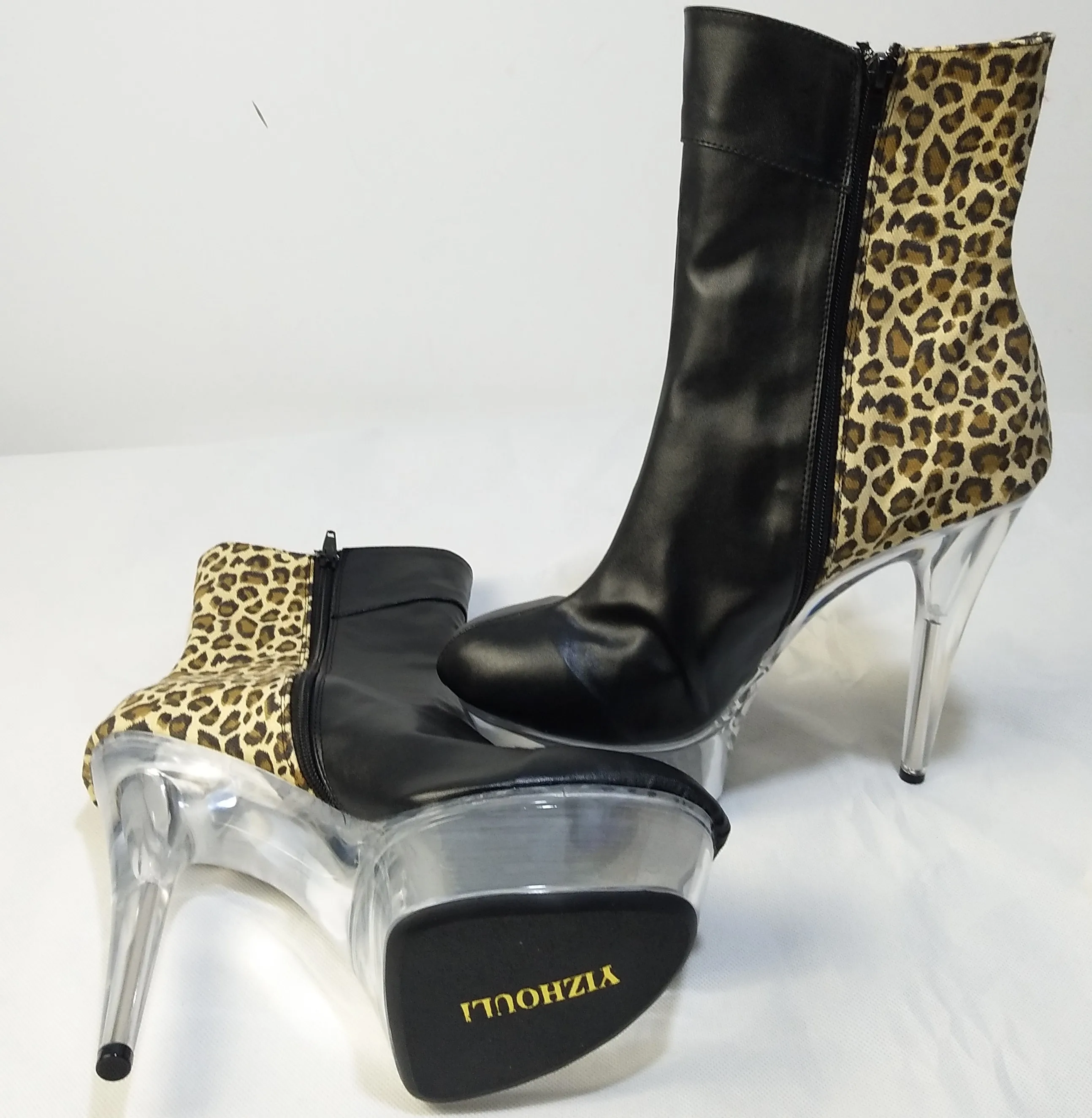Sexy leopard print low - cut short boots 15cm high and waterproof platform, Nightclubs are sexy women dance shoes