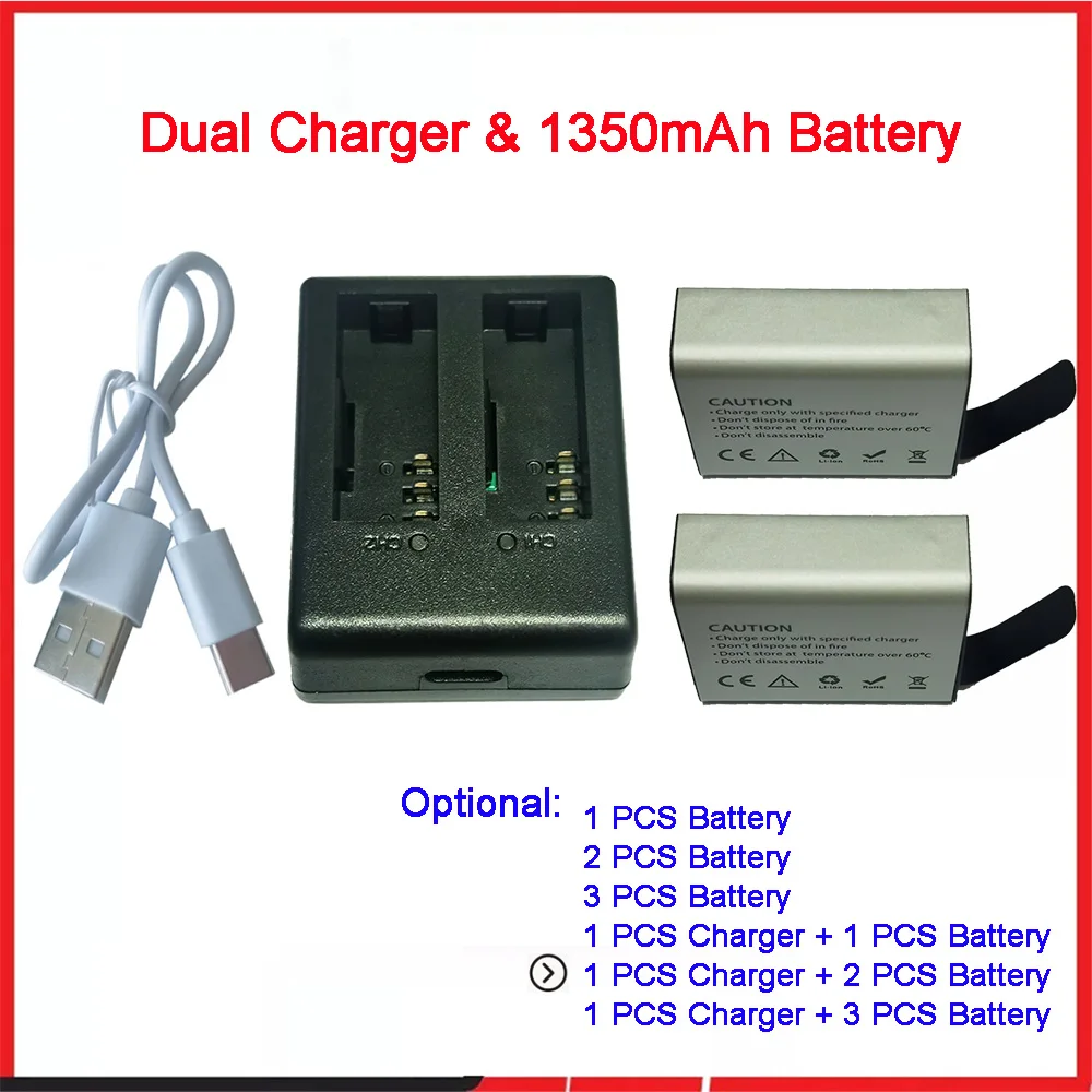 câmera esportiva, bateria de ação, 1-3 horas, 1050 mAh, 1350 mAh