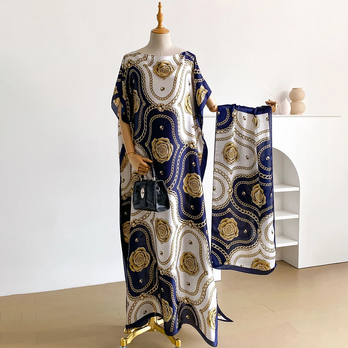 NEW Fashion Summer Print Dress With Big Scarf Dubai Turkey Kaftan Muslim Loose Abaya Women African Casual Paisley Shawl Robe