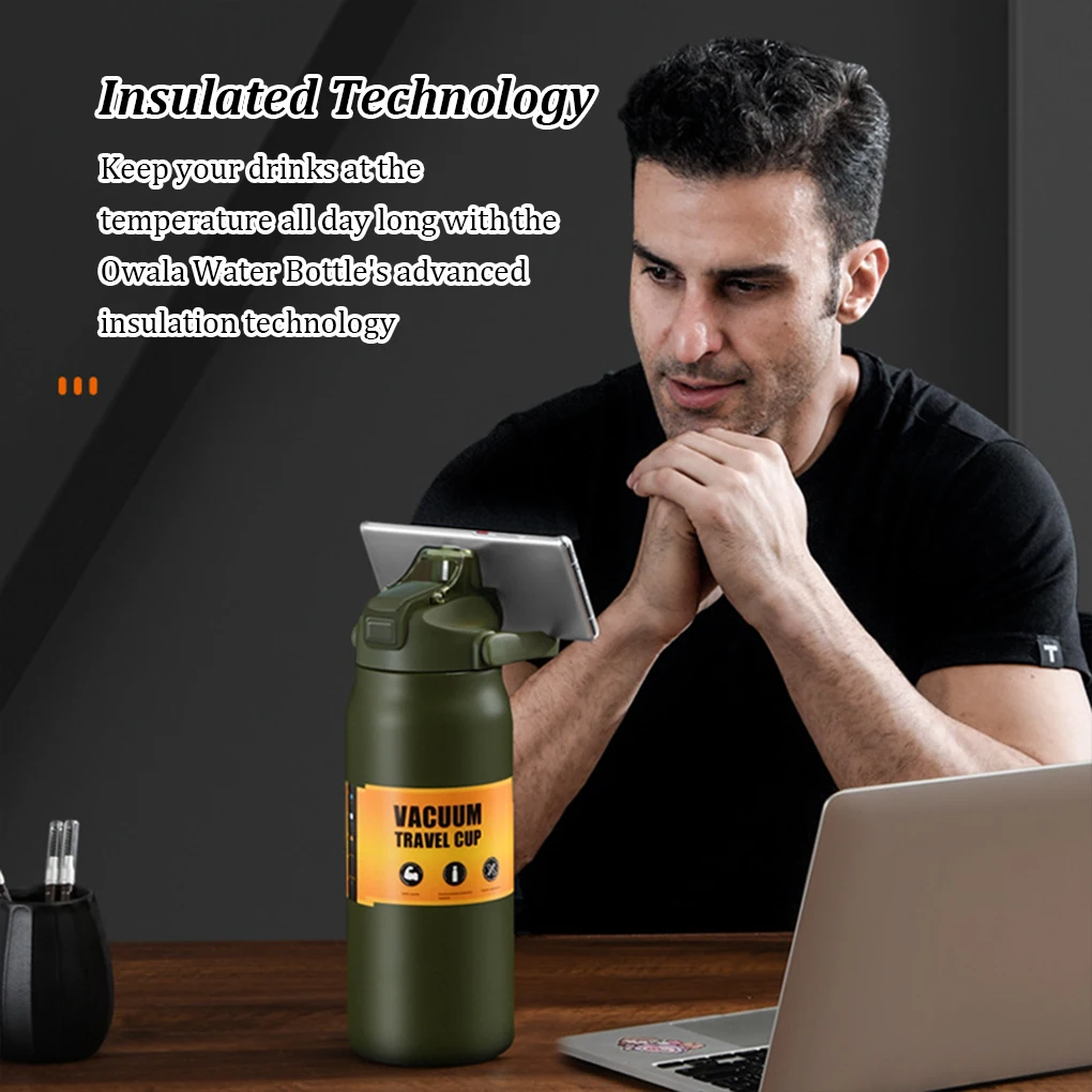 Portable Sports Water Bottle 800/1200/1500ML Vacuum Flask Cold Hot Water Bottle Straw Stainless Steel Thermal Mug Coffee Cup