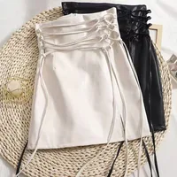 Black Leather Mini Skirts Women Gothic High Waist Slim Fit Lace Up Pencil Skirt Female Sexy Club Back Zipper Split Bag Hip Skirt - Image 3