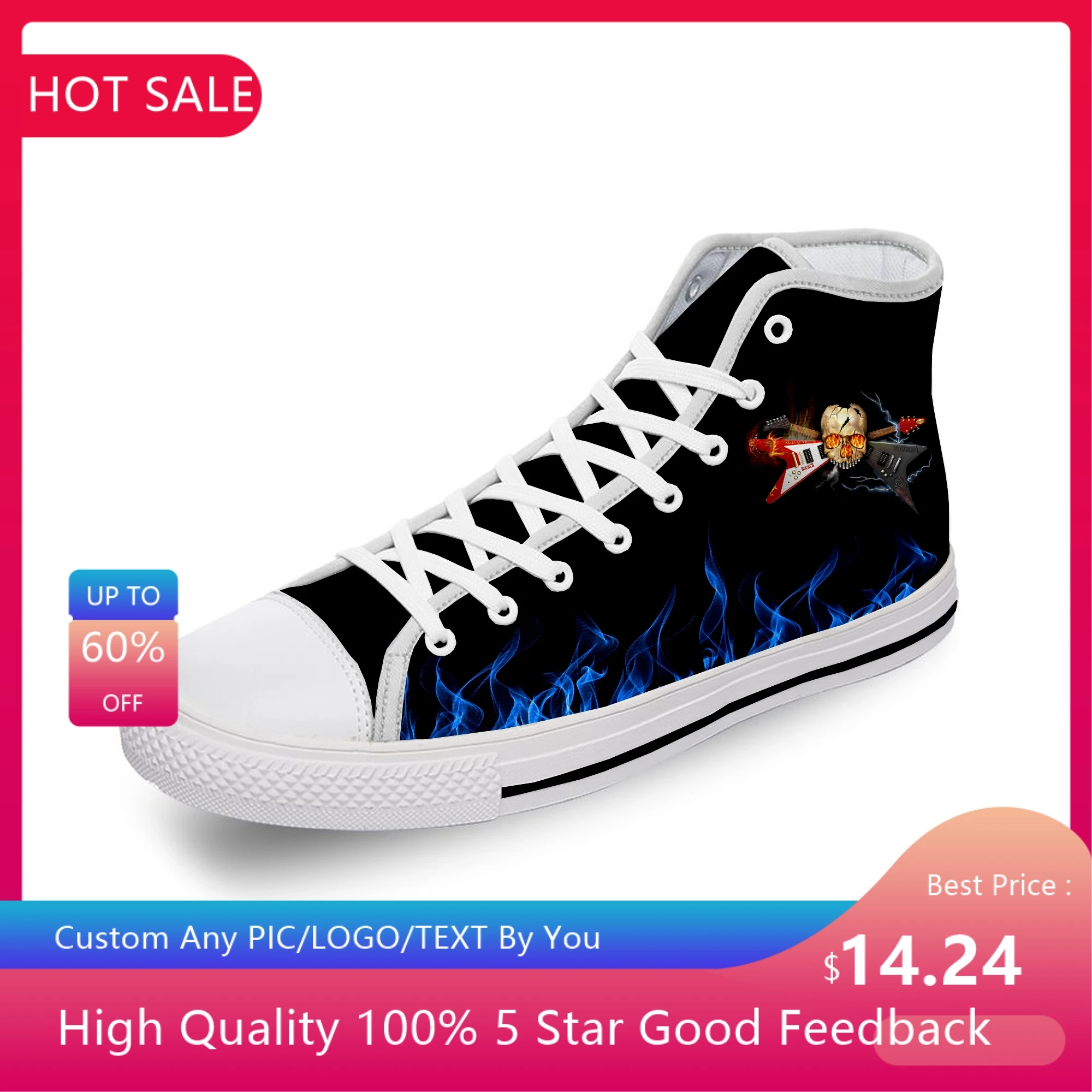 

Холщовые кроссовки для мужчин и женщин, легкие дышащие кеды с 3D-принтом черепа, гитары, пламени, металла, рок, крутая белая ткань