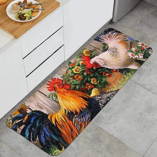 Sunflower and Rooster Kitchen Mat Non-Slip Carpet Indoor Outdoor