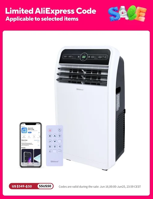 Shinco 12,000 BTU Smart Wi-Fi Portable Air Conditioner, Portable AC Unit with Built-in Cool, Dehumidifier&Fan Modes for Room 1