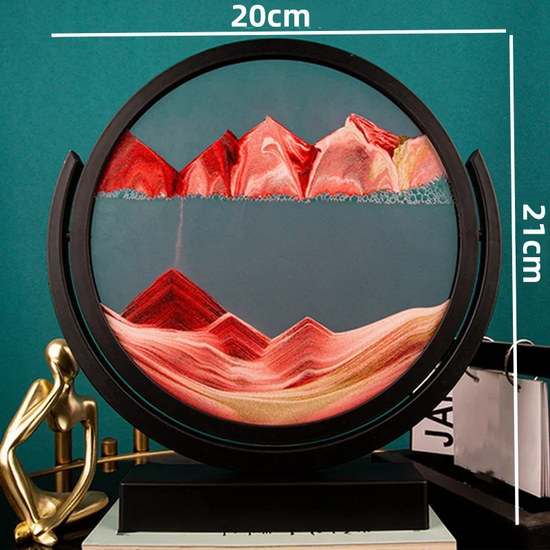 3D 회전식 모래시계 움직이는 모래 예술 그림 원형 유리 검정색 프레임 모래시계 심해 풍경 모래 장식품 홈 데코레이션