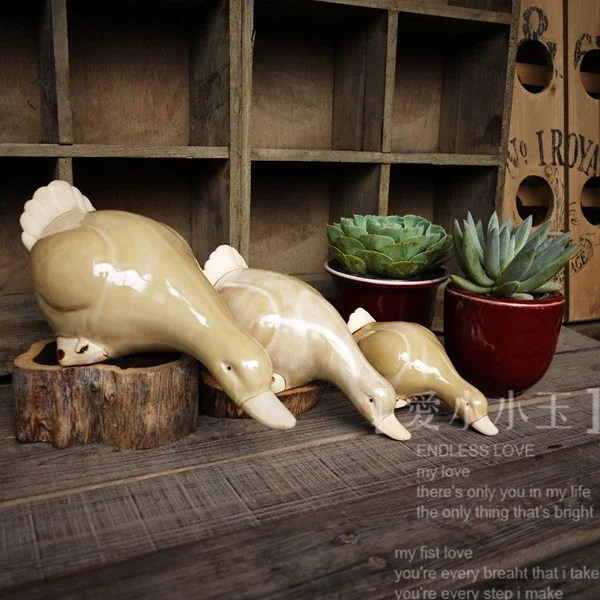 

3pcs/set American Countryside Pastoral Home Furnishing Jewelry Ceramic Handicrafts Swimming Duck
