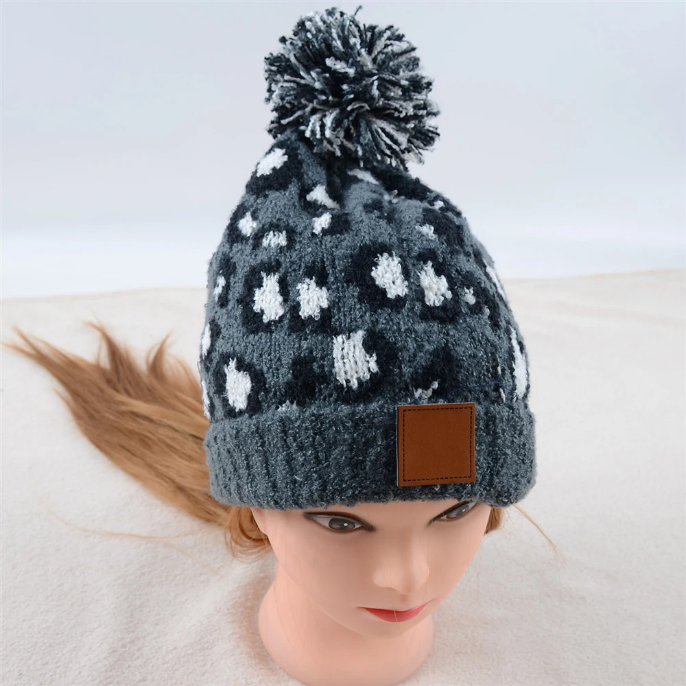 Cowprint Kids Adult Mommy and Me Beanies Knit Hat Double Layer Hem Wool Cap Hat Cheetah Print Beanies