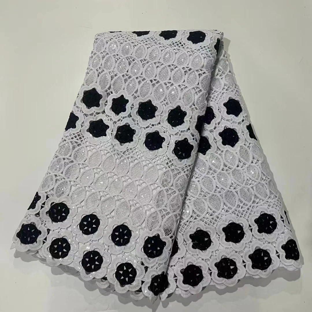 

African Water Soluble Sequins Lace Fabric 2024 High Quality Nigerian Guipure Cord Lace Fabric For Women Prom Dresses RFu1-4