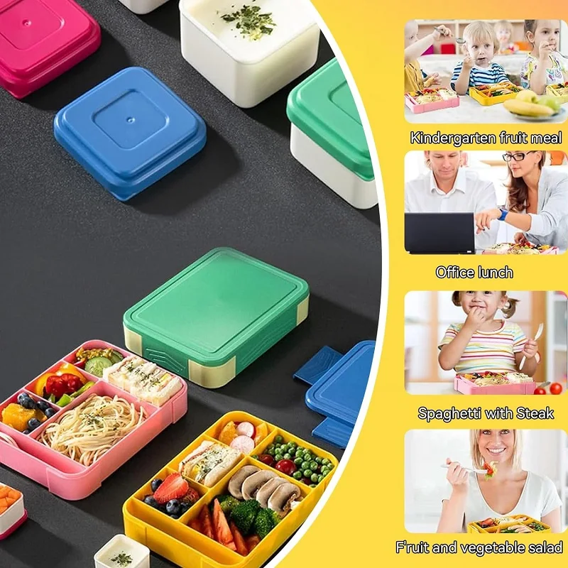 Lunch Box Portable Bento Box Adult Lunch Containers Microwavable Leak Proof 6 Compartment for Adults Kids Toddler With Tableware - 5