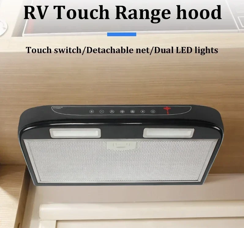 12V Car Kitchen Range Hood Stainless Steel With LED Light Removable Black For Cleaning Caravan Motorhome Camper 2