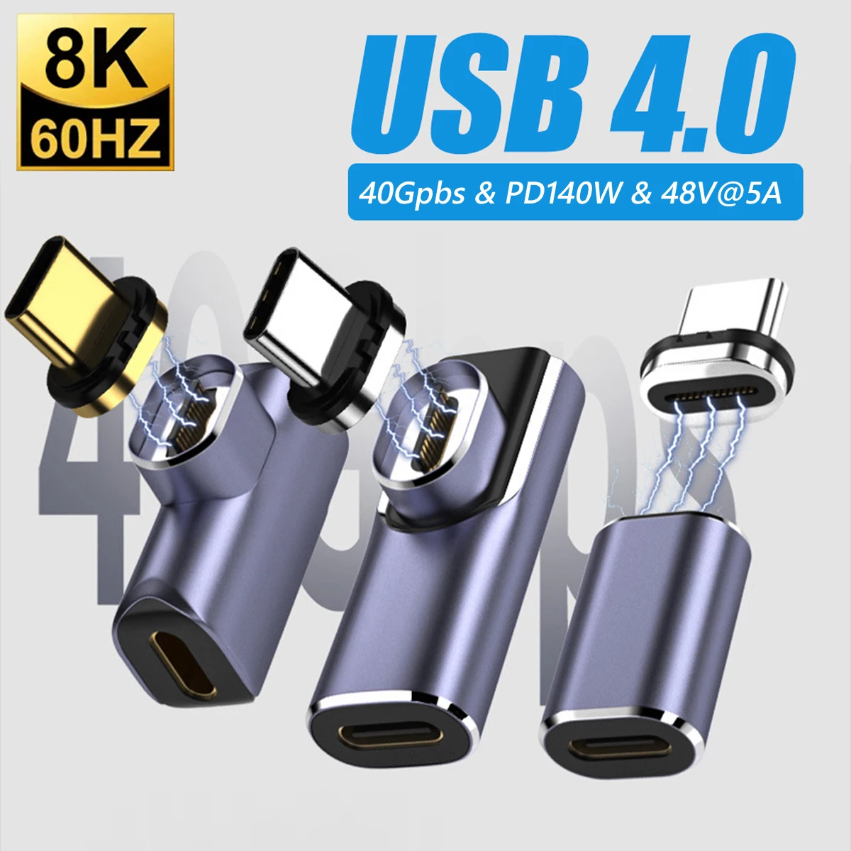 아이패드 맥북용 썬더볼트 3/4 마그네틱 어댑터, C타입 수-암 140W 고속 충전, USB C 컨버터, USB4.0, 40Gbps, 8K @ 60Hz