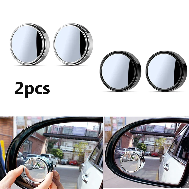 

2Pcs Car Round Frame Blind Spot Auxiliary Rearview Mirror Wide-angle 360 Degree Wide Angle Adjustable Safety Driving Mirror