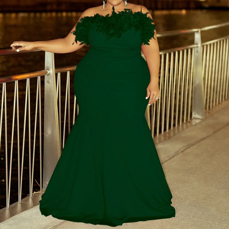 Evening Party Sexy Hook Flower Lace Robe Femme Bustier Off Shoulder Sleeveless Solid Color Plus Size Slim Elegant Maxi Dresses