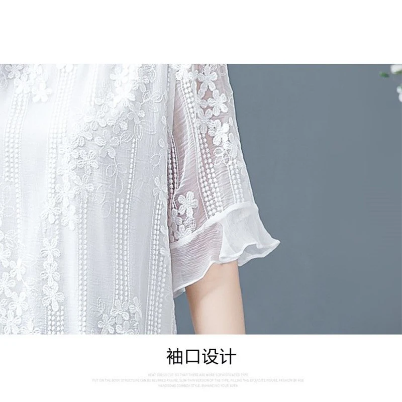 Blusa De Gasa Con Cuello En V De Encaje Para Mujer, Camisa De Verano De Manga Corta Con Volantes, Tops Para El Trabajo, Citas, Compras, Fines De Semana En Casa, Blanco S