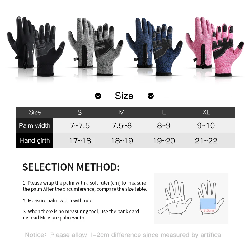 Autumn Winter Outdoor Sports Plush Insulation Touchscreen Skiing Cycling Cold Resistance Bicycle Motorbike Gloves Men Black 6