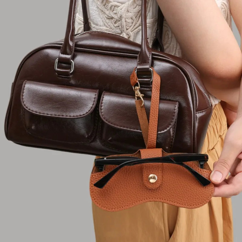 Lightweight Glasses Storage Bag Scratch Resistant Leather Eyeglasses Case Hanging Spectacles Bags Portable Sturdy Eyewear Cases