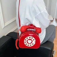 Telephone Shaped Purses PU Handbags for Women Retro Phone Top-Handle Shoulder Crossbody Bag Female Totes 1