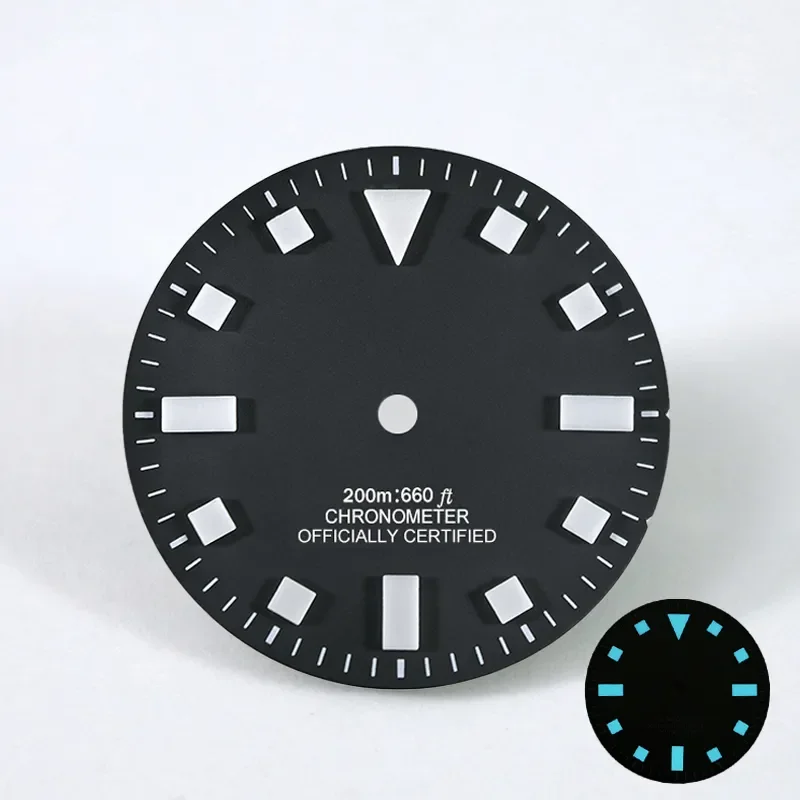 Retro Matte Blue and Black Watch Dial with BGW9 C3 Lume - 28.5mm Diameter