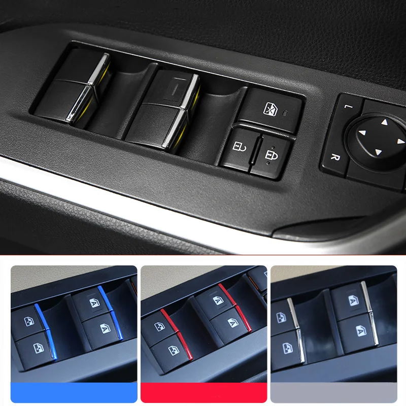 Window Lift Button Sequins Trim Fit For Toyota Rav4 Corolla 7Pcs Chrome Glass Cover Trim Decal Interior Accessories