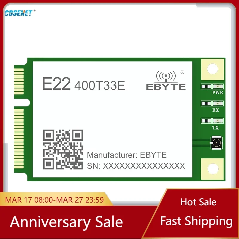 

433MHz 470MHz SX1268 Lora Wireless Module CDSENET E22-400T33E 33dbm 12KM Mini PCI-e UART RS485 RS232 USB LBT RSSI Relay Network